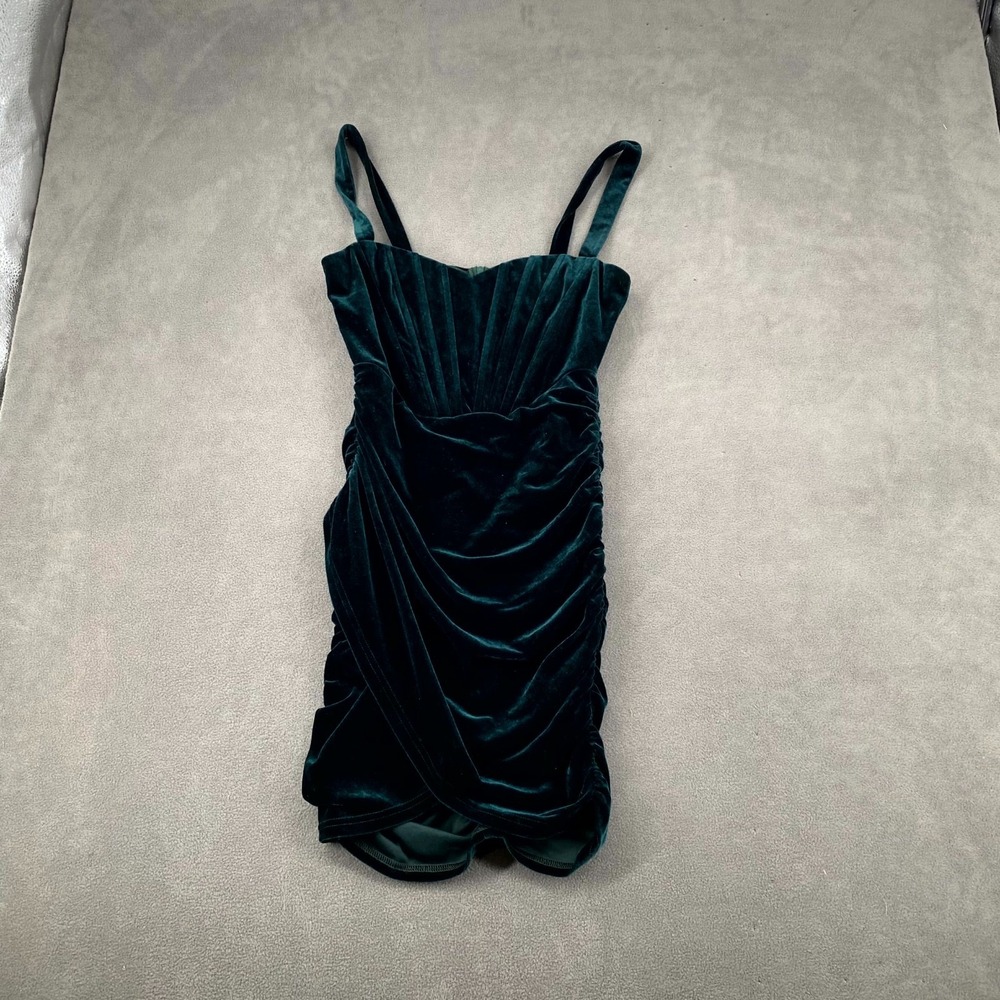 Womens Bodycon Dress Green Velvet Corset Bodice Ruched Spaghetti‎ Strap Cocktail